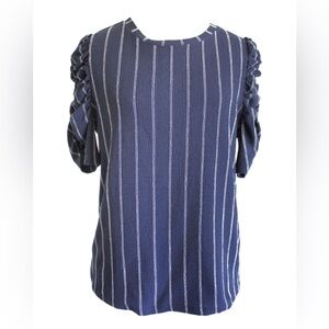 Loft Stripe Puff Sleeve Short Sleeve Top Large Preowned